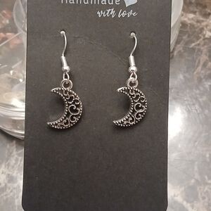 Handmade Silver Crescent Moon Dangle Earrings